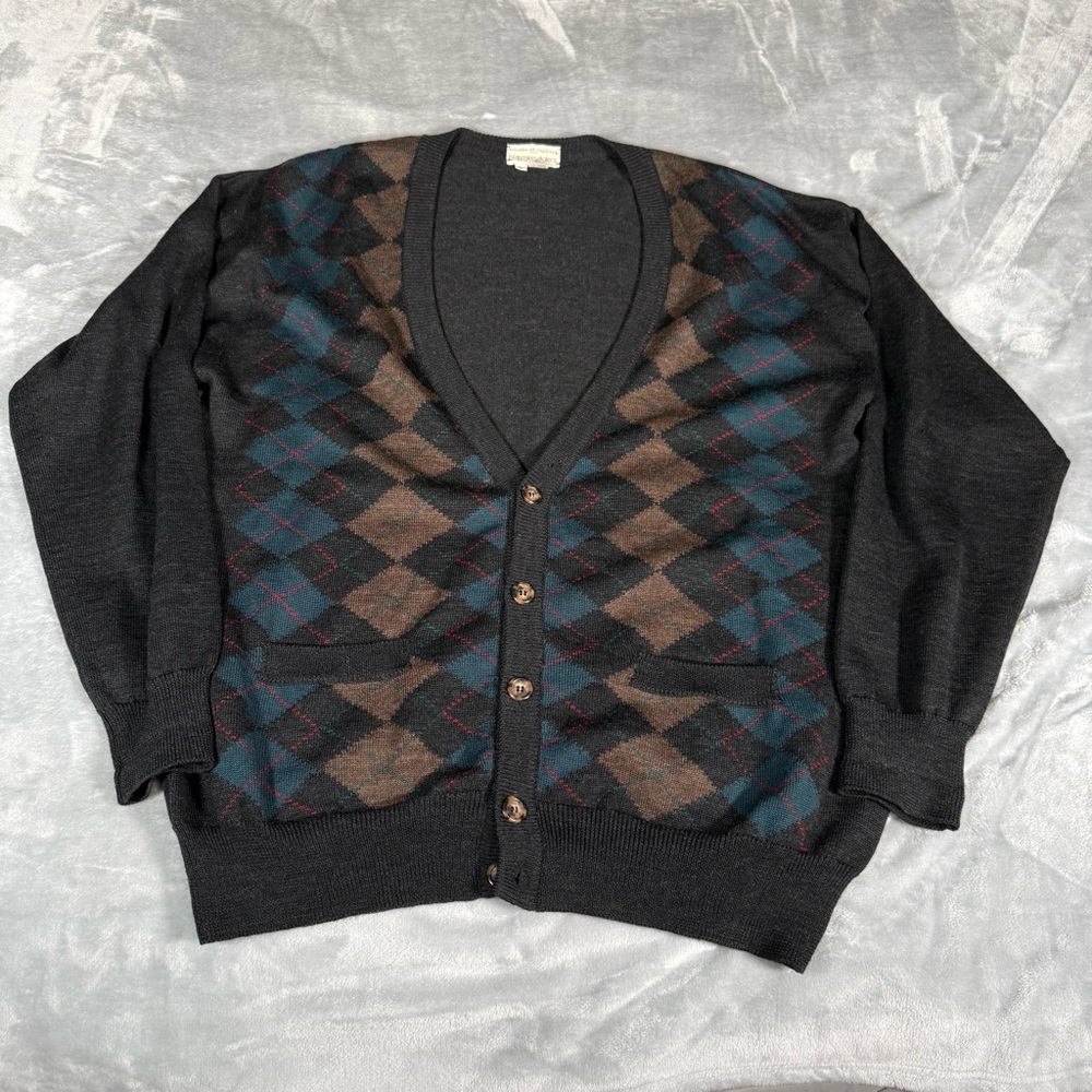 Vintage Tricots St Raphael Bloomingdales Cardigan Sweater Mens XL Geometric Wool